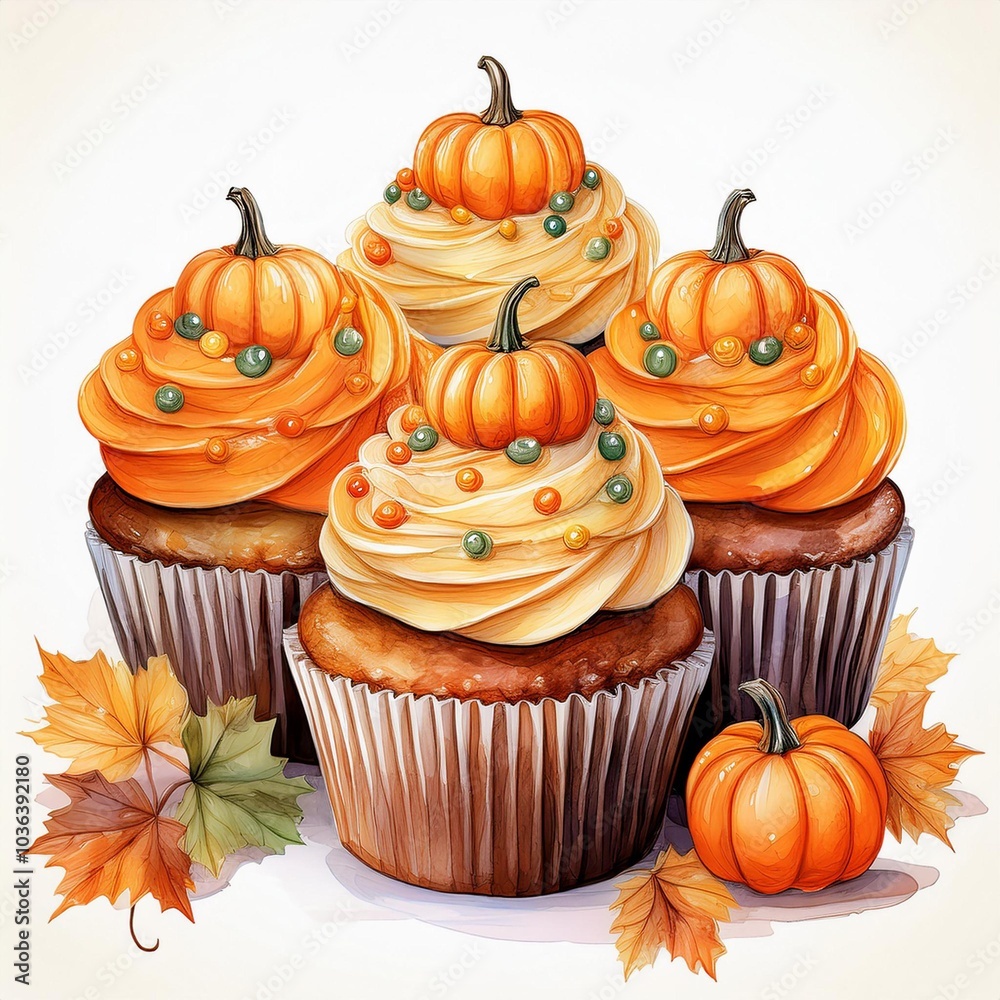Delicious pumpkin cupcakes decorated for autumn festivities.
