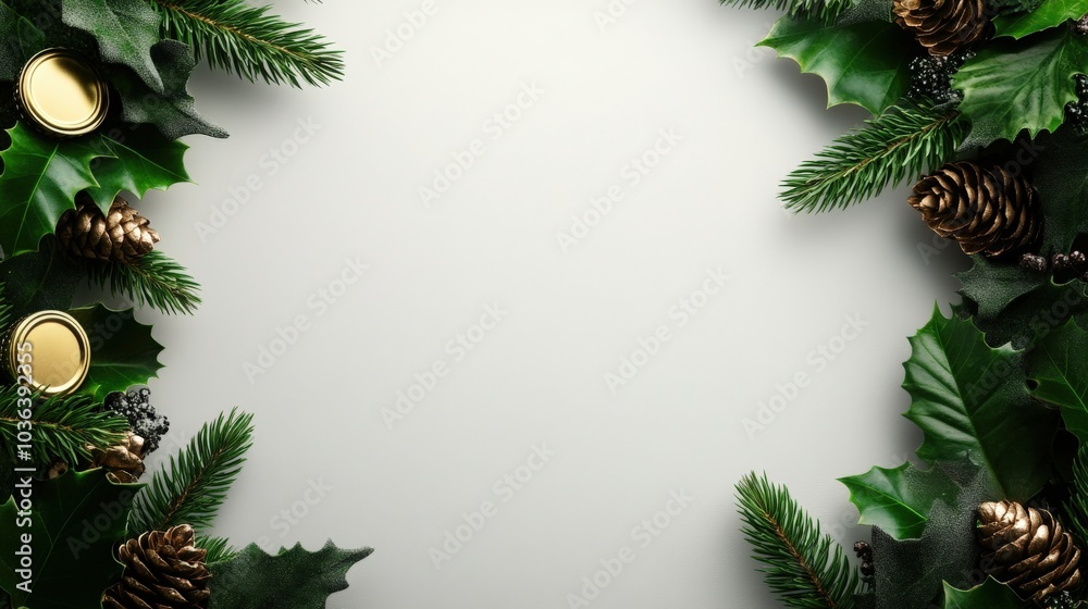 Pine branches and cones frame a blank space on white isolate background. Pine branches and cones frame a blank space on white isolate background.