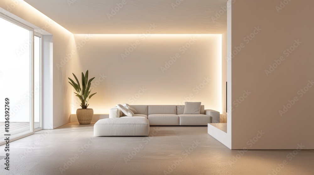 Fototapeta premium Minimalist living area, soft lighting