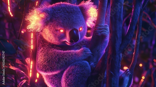 Vibrant 3D Radiant Lemur with Glowing Eyes Climbing Playfully Through a Colorful Pastel Jungle Canopy