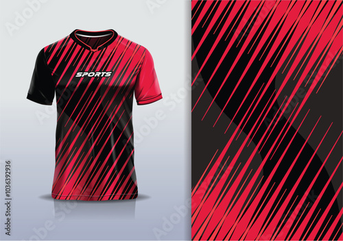 Sport jersey vector design template mockup cross line for football soccer, running, esports, red black color