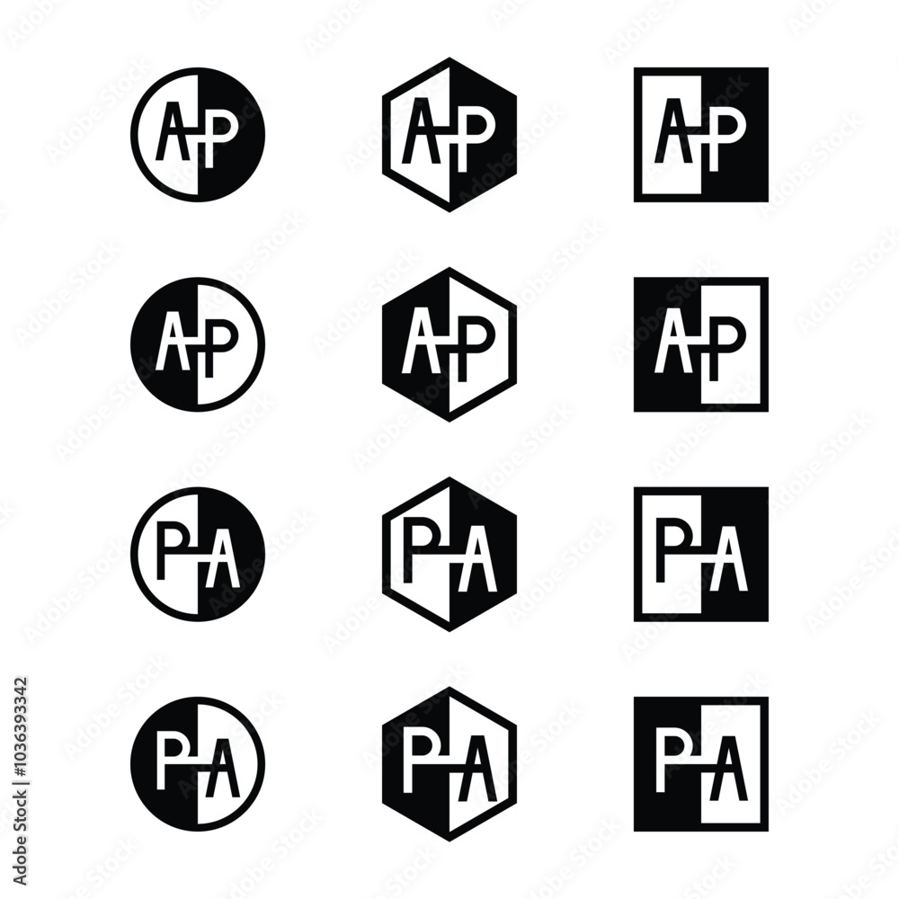 Letters AP and PA Positive and Negative Logo Set, suitable for any business Letters AP and PA Positive and Negative Logo Set, suitable for any business