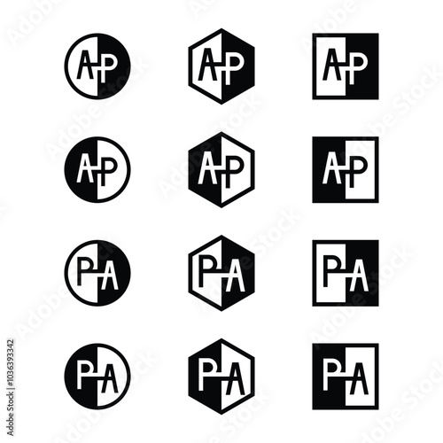 Letters AP and PA Positive and Negative Logo Set, suitable for any business photo