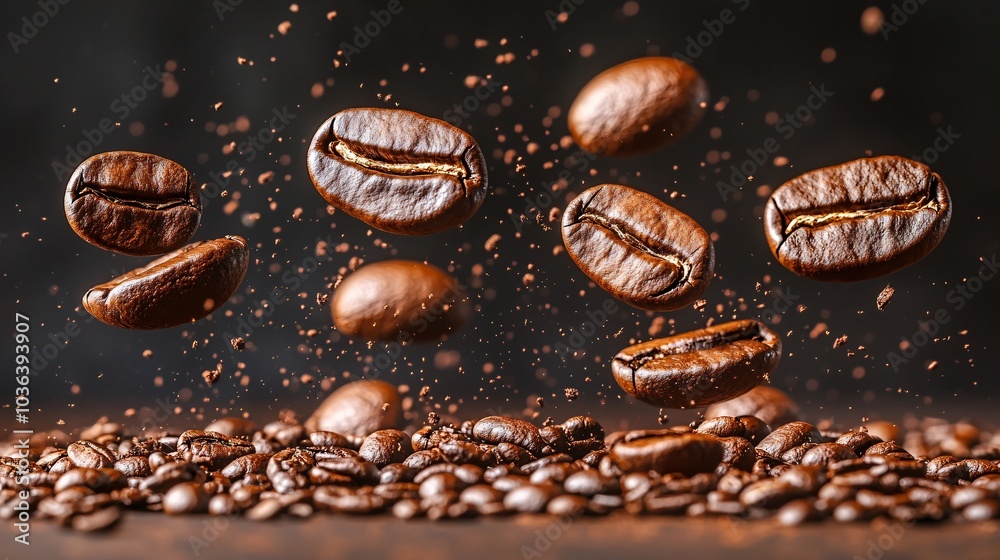Floating Coffee Beans in Elegant Motion Floating Coffee Beans in Elegant Motion