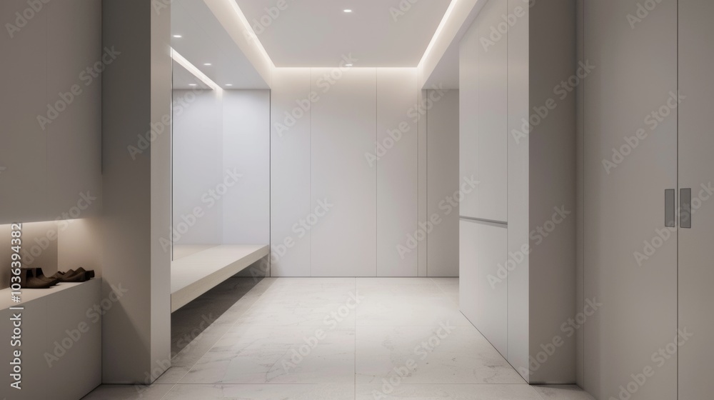 Minimalist mudroom, soft lighting Minimalist mudroom, soft lighting