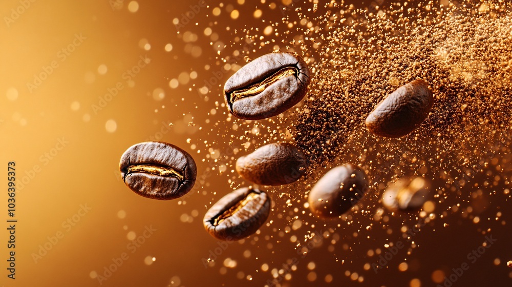 Coffee Beans Spinning Through the Air in Gentle Motion Coffee Beans Spinning Through the Air in Gentle Motion