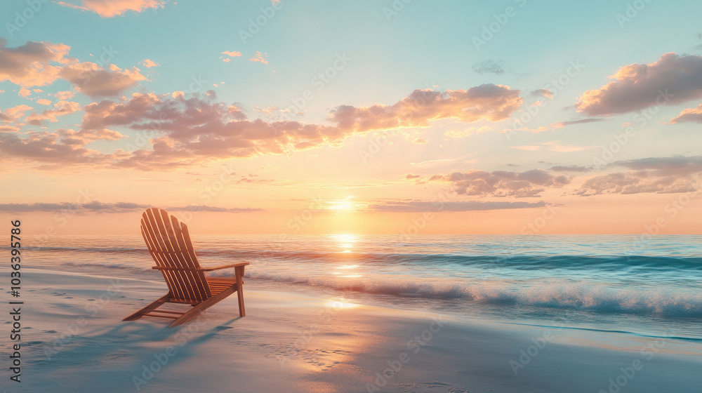 A beach chair sits quietly on the shore, surrounded by soft sand and gentle waves as the sun sets. The vibrant colors of the sky and the calm sea create a sense of ultimate relaxation. A beach chair sits quietly on the shore, surrounded by soft sand and gentle waves as the sun sets. The vibrant colors of the sky and the calm sea create a sense of ultimate relaxation.
