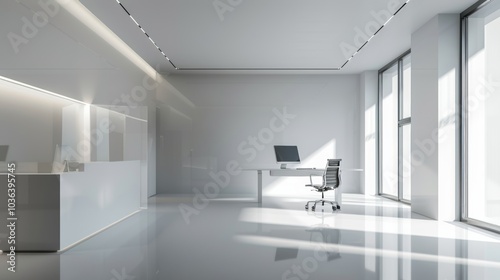 Minimalist private office, soft lighting