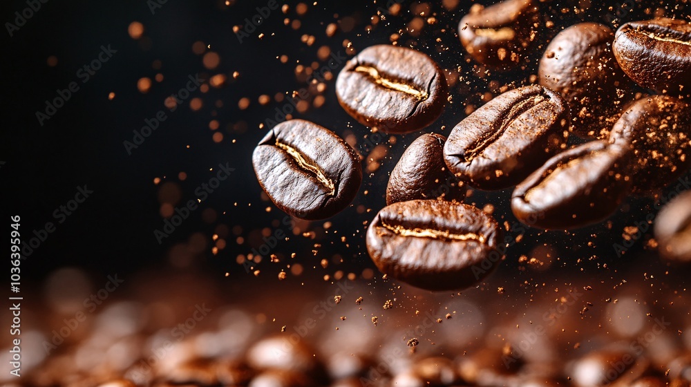 Roasted Coffee Beans Dancing in Air Roasted Coffee Beans Dancing in Air