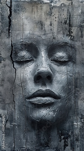 Abstract Face Sculpture - Dreamy Grey Stone Texture