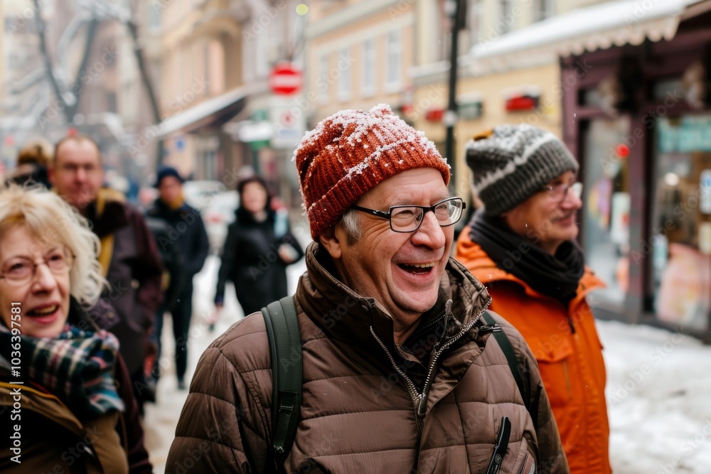 Old man in a hat and glasses on a city street. Old man in a hat and glasses on a city street.