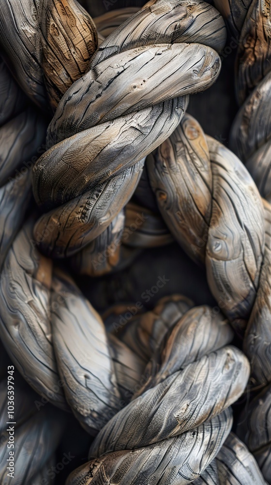 Intricate Knot of Weathered Wood Rope - Close Up Macro Photography Intricate Knot of Weathered Wood Rope - Close Up Macro Photography