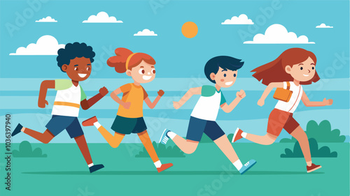 Students from the nearby schools eagerly raced each other in a fastpaced relay race.. Vector illustration