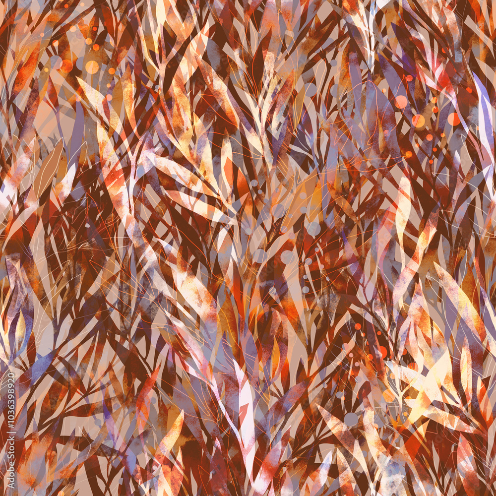 Fototapeta premium Underwater fantastic algae leaves endless motif. Hand drawn seamless pattern.