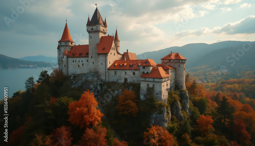 Aerial view of the Tsrat Castle in Croatia during an autumn day