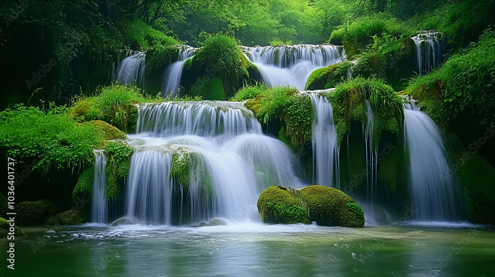Serene Mossy Waterfall: waterfall Serene Mossy Waterfall: waterfall
