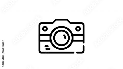 Camera icon animated with lens and white screen suitable for photography and technology concepts in various graphic design projects.
