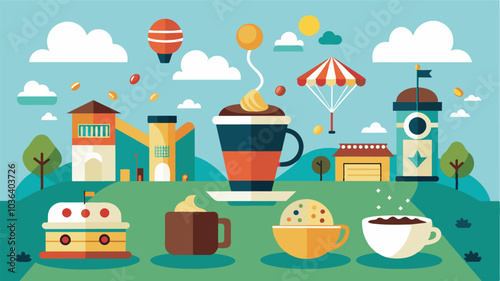 The aroma of es and flavors from different cuisines waft through the festival grounds enticing visitors to try new dishes.. Vector illustration