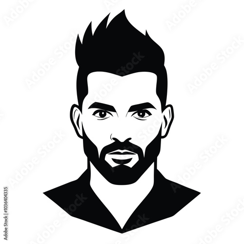 Portrait of handsome man black silhouette with mohawk hairstyle, beard. cool. vector graphic