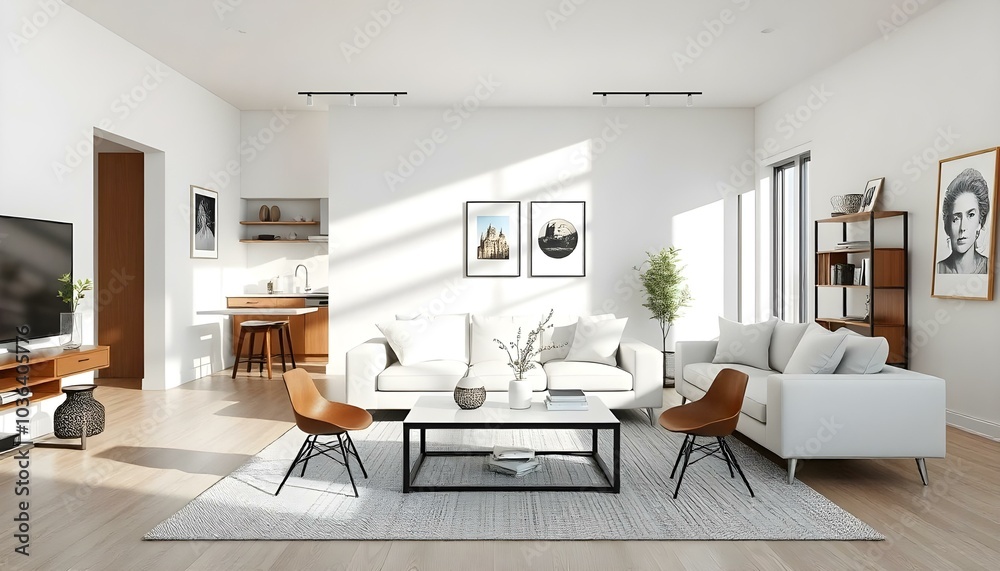 Poster frame mock up in modern home living room interior with white sofa and coffee table with decor, 3d render Poster frame mock up in modern home living room interior with white sofa and coffee table with decor, 3d render