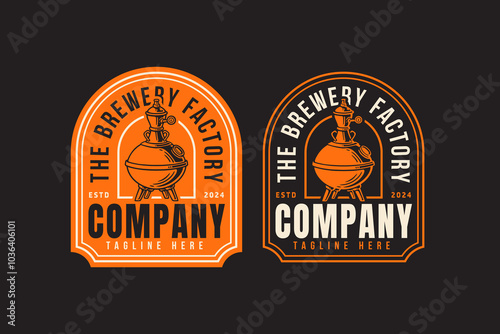 fermentation, boiling, filtration brewing machine tank retro badge logo design for beer, crafting, brewer. tube and copper production beer emblem logo collection for brewery factory and industry