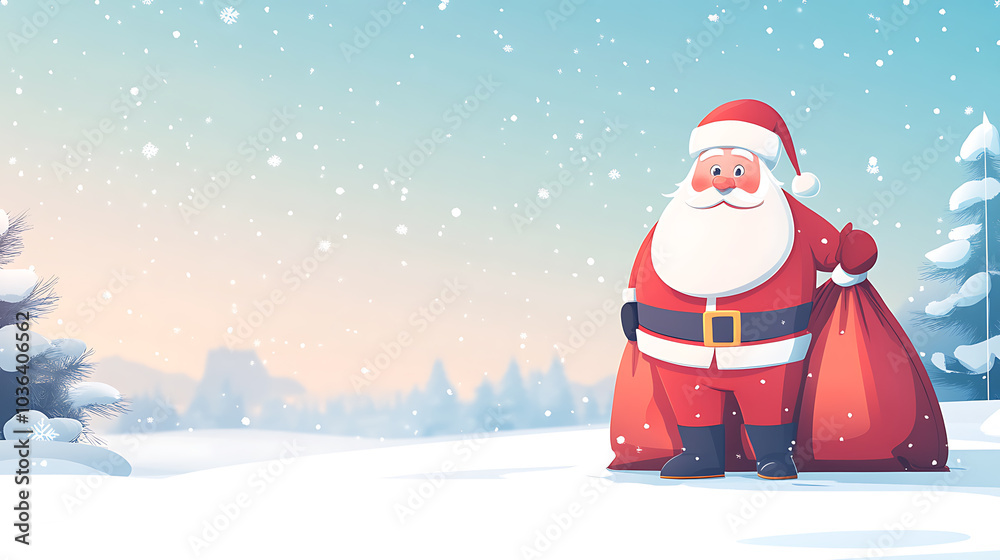 Obraz premium Santa Claus with sleigh full of Christmas presents 