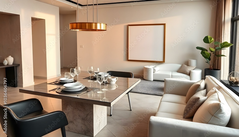Poster frame mock up in modern home living room interior with white sofa and coffee table with decor, 3d render Poster frame mock up in modern home living room interior with white sofa and coffee table with decor, 3d render