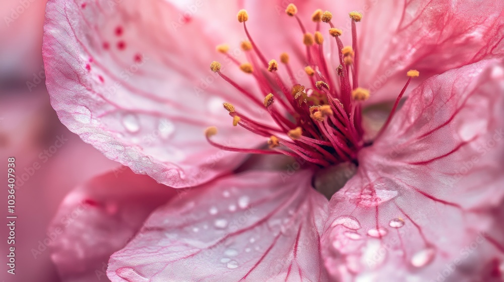 Obraz premium Pink Blossom with Dew Drops