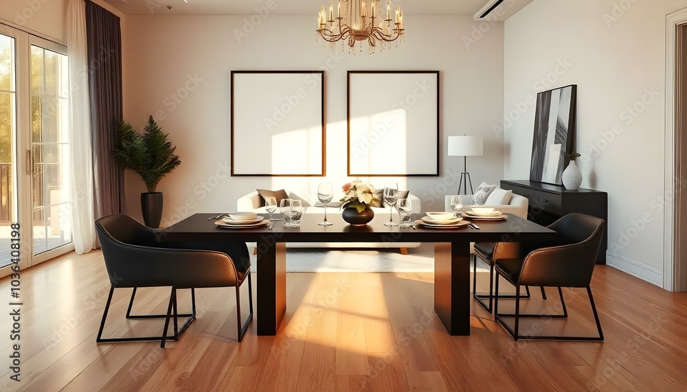 Poster frame mock up in modern home living room interior with white sofa and coffee table with decor, 3d render