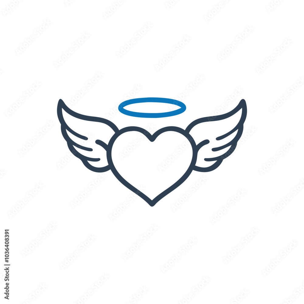 Heart with wings icon on white background Heart with wings icon on white background