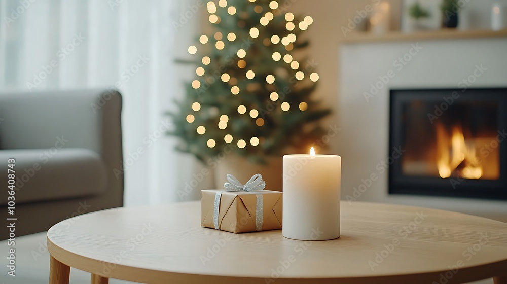 custom made wallpaper toronto digitalCozy holiday evening a warm candle and gift box by the fireplace embracing the joy of christmas with soft lights and cheerful decorations