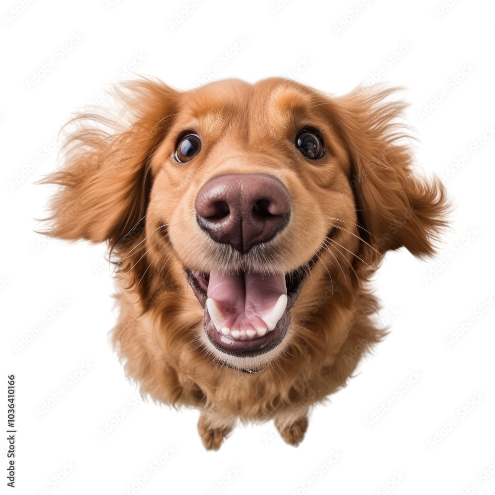 golden retriever dog looking up isolated on transparent background cutout