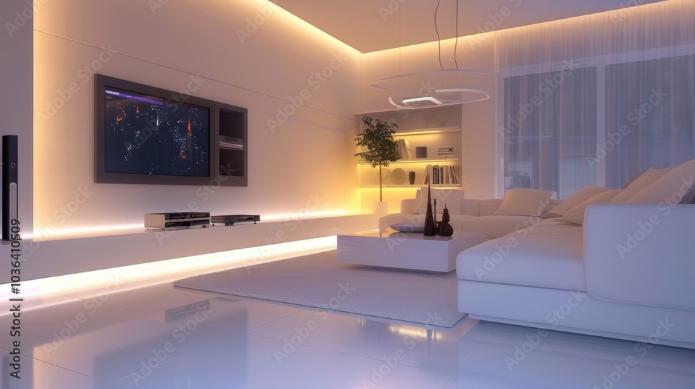 Minimalist media area, soft lighting Minimalist media area, soft lighting