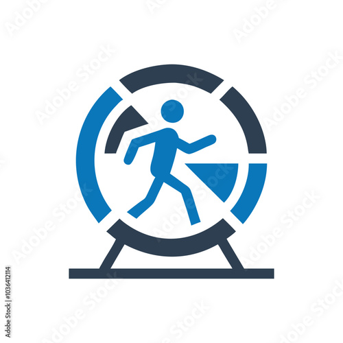 Man Running In Hamster Wheel Icon on white background