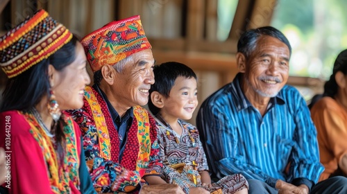 A family communicating in a regional dialect during a cultural event, showcasing tradition and connection
