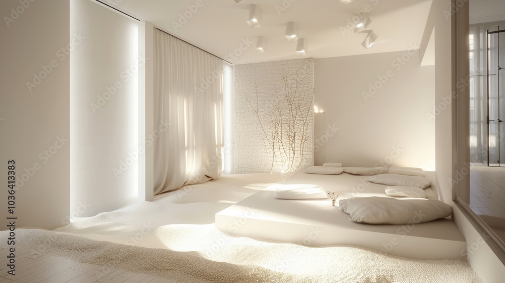 Fototapeta premium Minimalist relaxation area, soft lighting