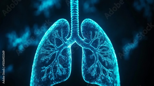 Lungs in Neon Blue with Detailed Bronchial Structure