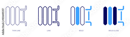 Radiator icon in 4 different styles. Thin Line, Line, Bold, and Bold Line. Duotone style. Editable stroke