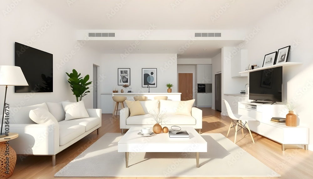 Poster frame mock up in modern home living room interior with white sofa and coffee table with decor, 3d render Poster frame mock up in modern home living room interior with white sofa and coffee table with decor, 3d render