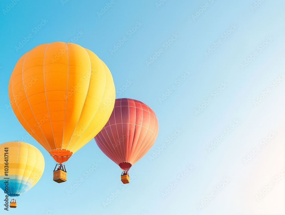 Fototapeta premium Colorful Hot Air Balloons Soaring in Blue Sky
