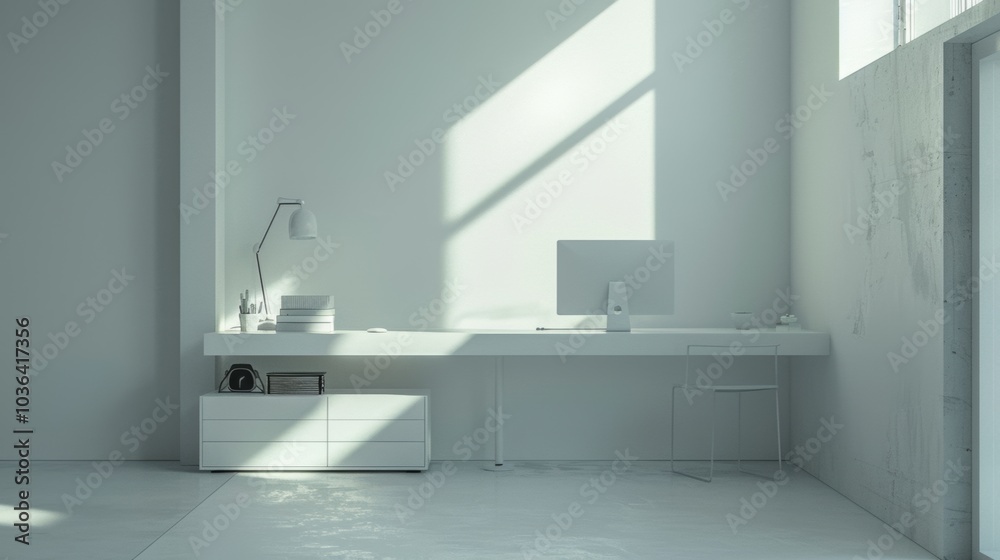 Fototapeta premium Minimalist work area, soft lighting