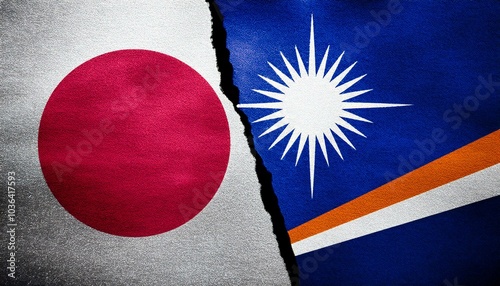 古いビンテージの日本の国旗とマーシャルの国旗(Old grunge vintage japan flag and Marshall Islands flag.)
 photo