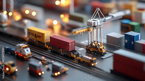 Automated Logistics and Freight Transport Hub with Containers and Machinery