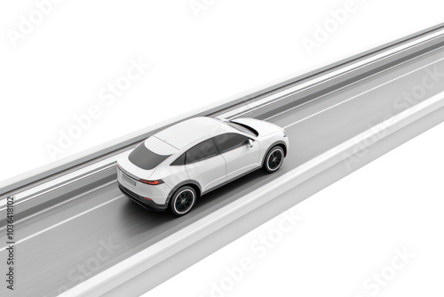 Car speeding on highway isolated on transparent and white background.PNG image	 photo