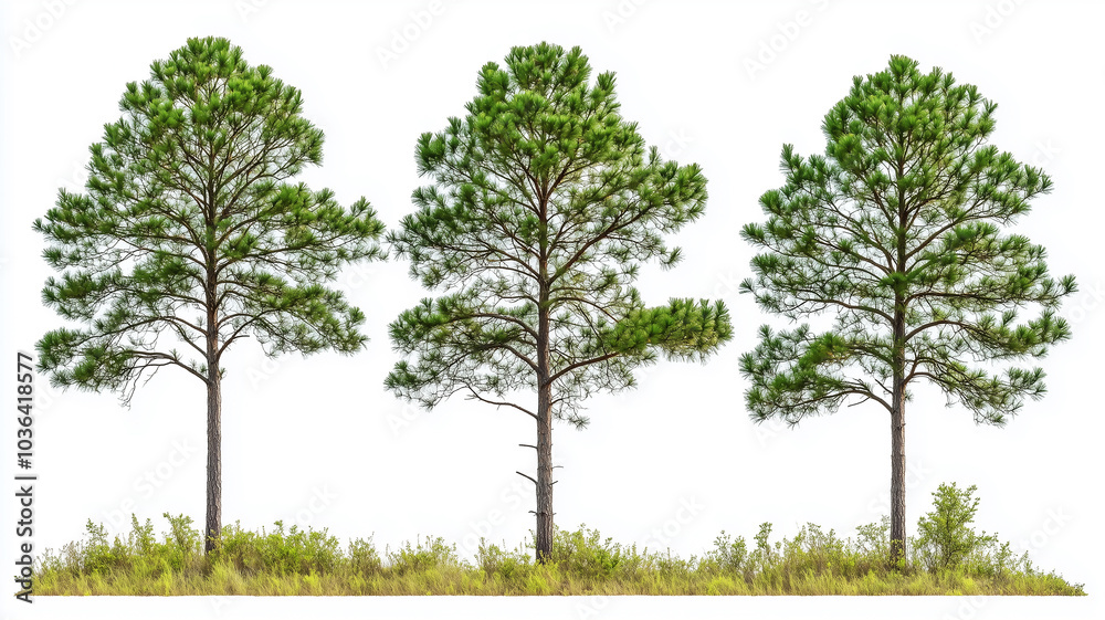 Fototapeta premium Set of loblolly pine tree isolated on a white background