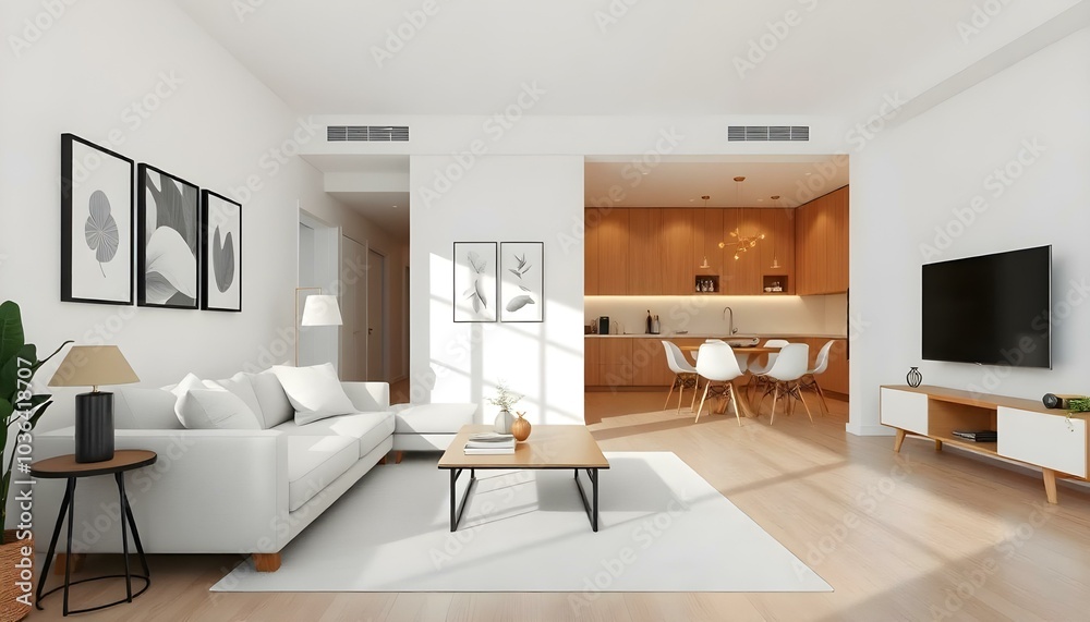 Poster frame mock up in modern home living room interior with white sofa and coffee table with decor, 3d render Poster frame mock up in modern home living room interior with white sofa and coffee table with decor, 3d render