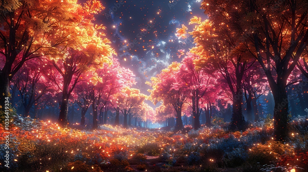 Enchanted Forest: Glowing Trees and Magical Lights Enchanted Forest: Glowing Trees and Magical Lights
