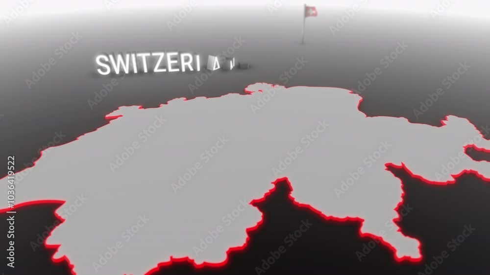 3d animated map of Switzerland gets hit and fractured by the text “Recession” 3d animated map of Switzerland gets hit and fractured by the text “Recession”