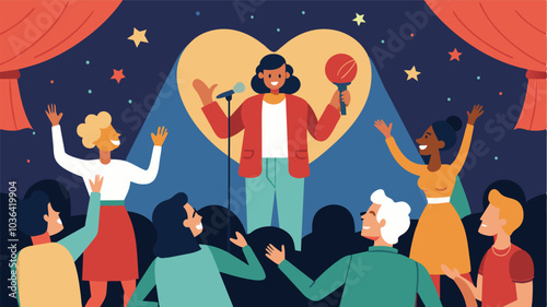 The atmosphere is electric with a mix of excitement nerves and pride as each poet takes the stage to share their heart and soul.. Vector illustration