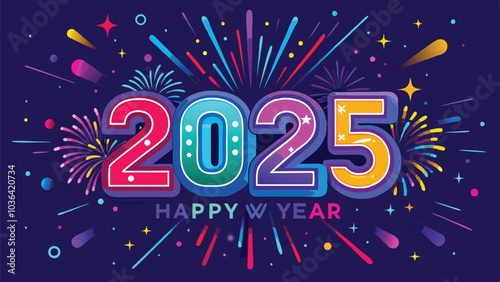 Wallpaper Mural Vibrant Glowing Neon Happy New Year 2025 Vector with Colorful Fireworks and Confetti Filled Background Torontodigital.ca